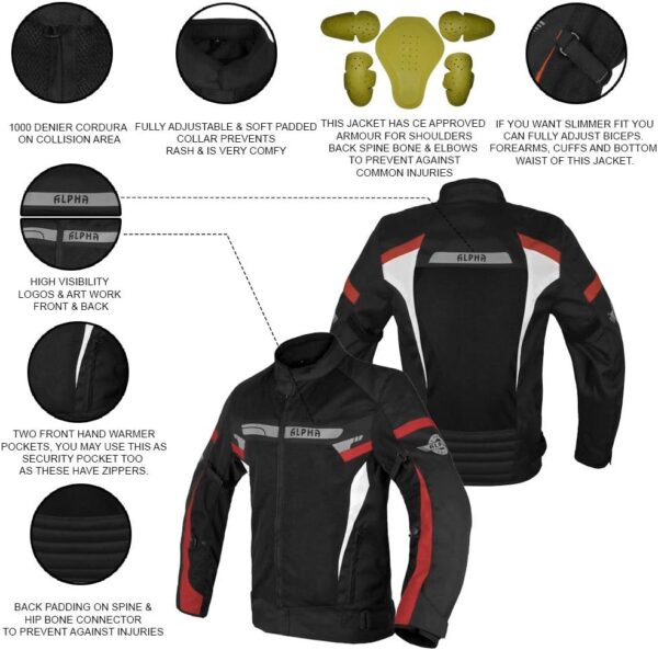 ALPHA CYCLE GEAR BREATHABLE BIKERS RIDING PROTECTION MOTORCYCLE JACKET MESH CE ARMORED (RED SPARROW, X-LARGE) - Image 3