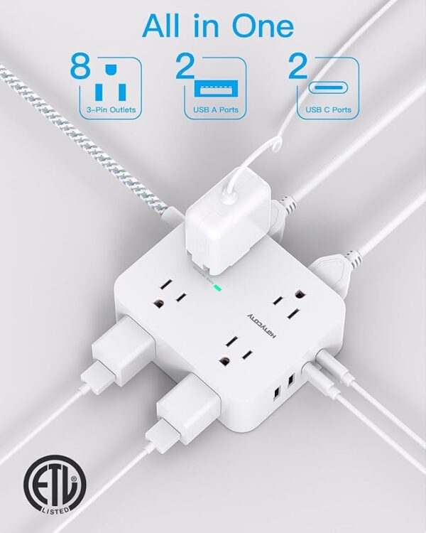 Surge Protector Power Strip - 8 Outlets with 4 USB - Image 2