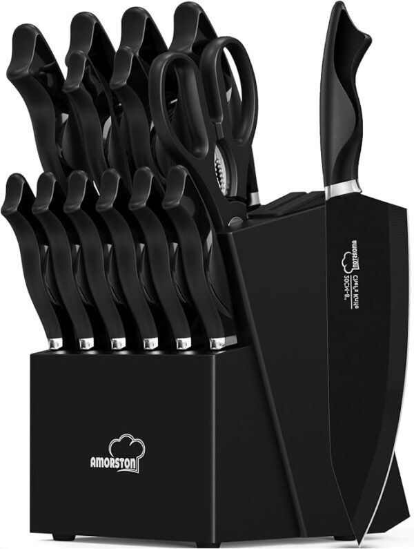 Knife Set, 15 Pieces Kitchen Knife Set with Built in Sharpener