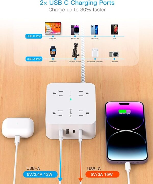 Surge Protector Power Strip - 8 Outlets with 4 USB - Image 3