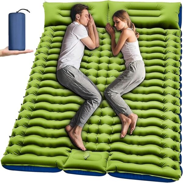 Double Sleeping Pad - Self Inflating 4" Extra-Thick for 2 Person with Pillow Built