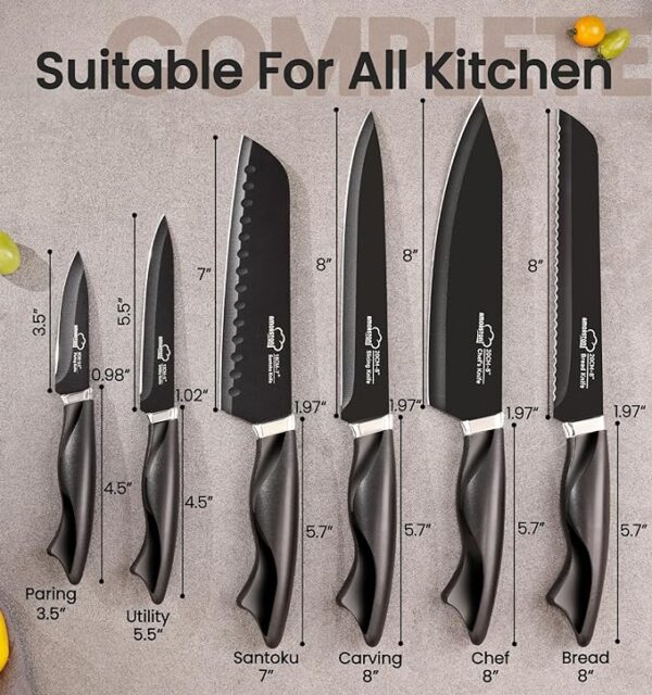 Knife Set, 15 Pieces Kitchen Knife Set with Built in Sharpener - Image 3