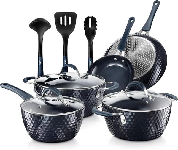 NutriChef 11 Pc Blue Diamond Nonstick Ceramic Cookware Set