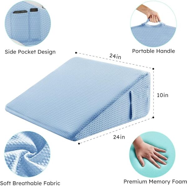 Wedge Pillow for Sleeping, 10 inch Elevated Support Bed Wedge Pillow - Image 3